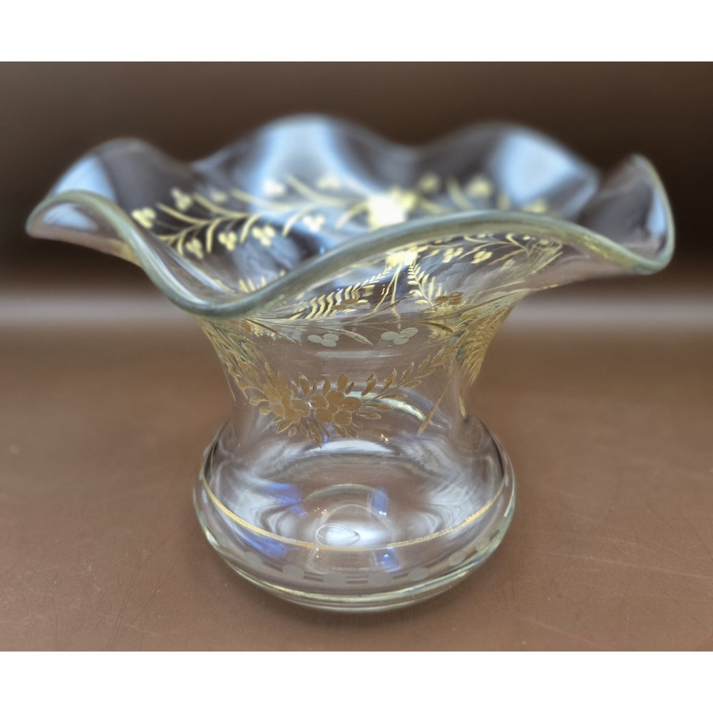 Bohemian Glass Vase, Art Nouveau Cambridge Glass 19th Cen.‎ Ruffled Rim 22 K...